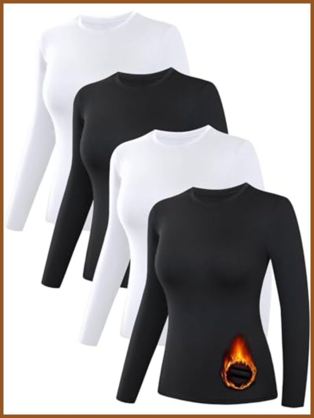 4 Pack Womens Thermal Shirts Fleece Lined Long Sleeve Base Layer Winter